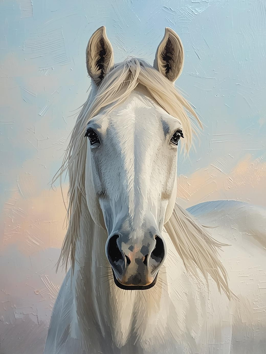 Paint By Number Elegant White Horse in Open Countryside – Cozy Paint by Number Kit for Adults