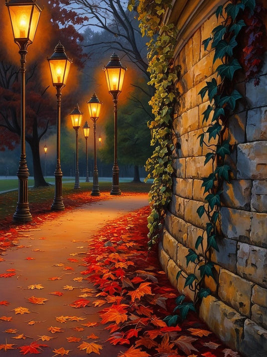 Paint By Number Evening Park Path with Antique Lanterns