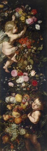 Festoon of Flowers and Fruits and Cherubs - Jan Brueghel the Elder