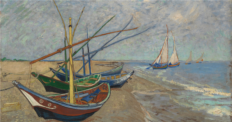 Fishing boats on the beach at saintes maries vincent van gogh, diamond  painting diy kit ds2333