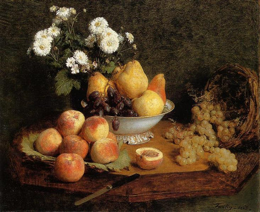 Paint by Number Flowers and Fruit on a Table - Henri Fantin-Latour