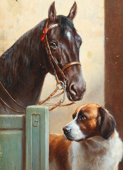 Friends, a Bay and a St Bernard in a Stable Paint by Number - Carl Reichert