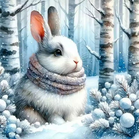 Frosted Ears Bunny Amidst Snowflakes