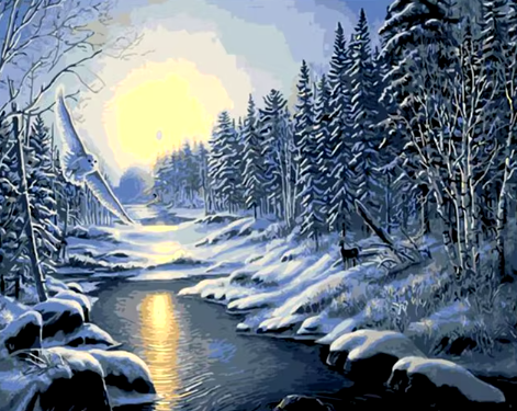 Frozen River at Dawn Paint By Number