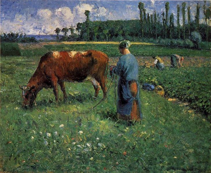 Paint by Number Girl Tending a Cow in Pasture - Camille Pissarro