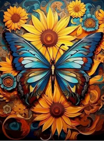 Paint By Number Golden Wings Sunflower and Butterfly Masterpiece