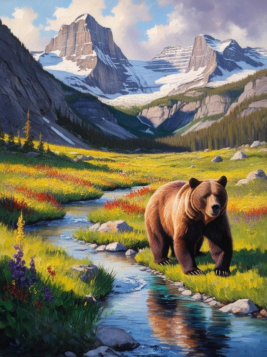 Paint by Number Glacier National Park (Montana) Grizzly Bear in an Alpine Meadow