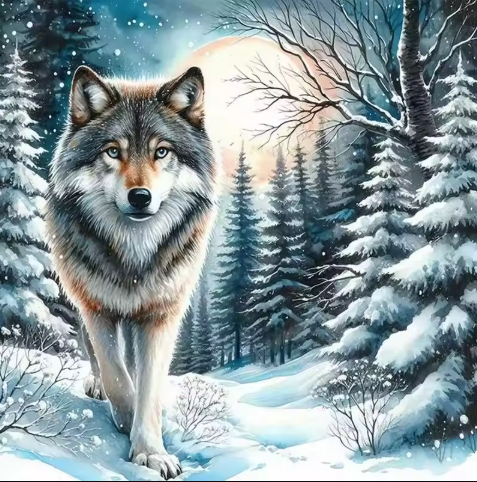 Guardian of the Frost. Wolf in Winter Forest