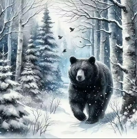 Guardian of the North. A Bear in a Winter Scene