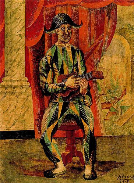 Harlequin with guitar Pablo Picasso