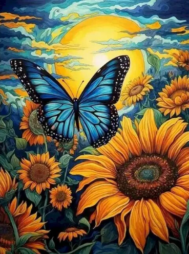 Paint By Number Harmony of Sunflowers and Butterflies
