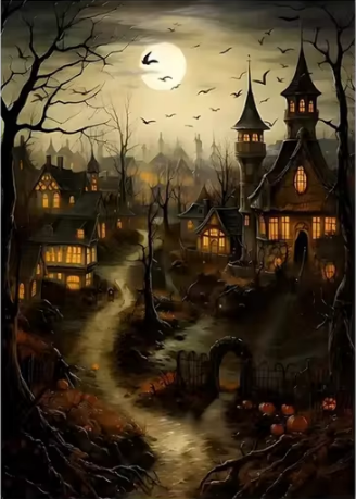 Haunted Village Paint by Number