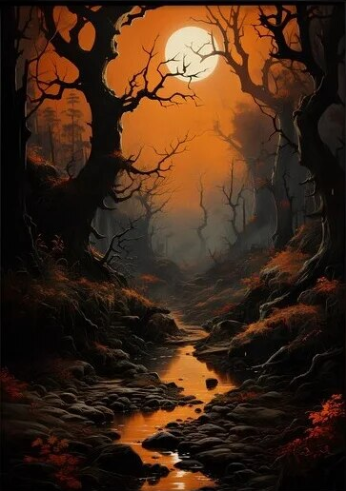 Haunting Woods Spooky Forest Paint by Number Kit