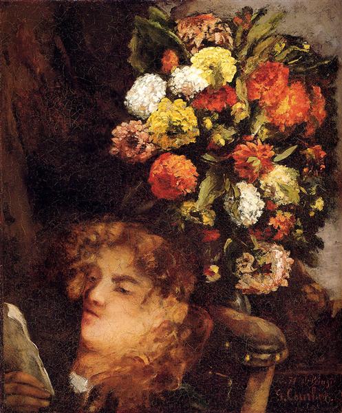 Head of a Woman with Flowers - Gustave Courbet