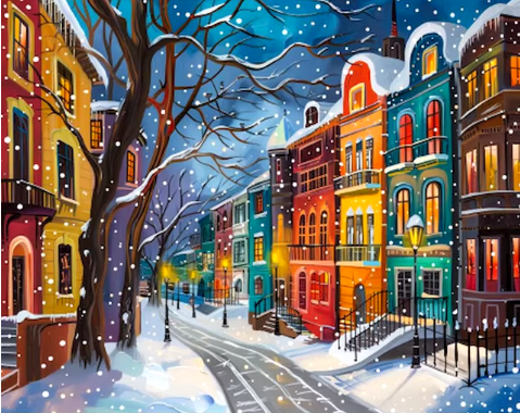 Historic Town Under a Winter Sky Paint By Number