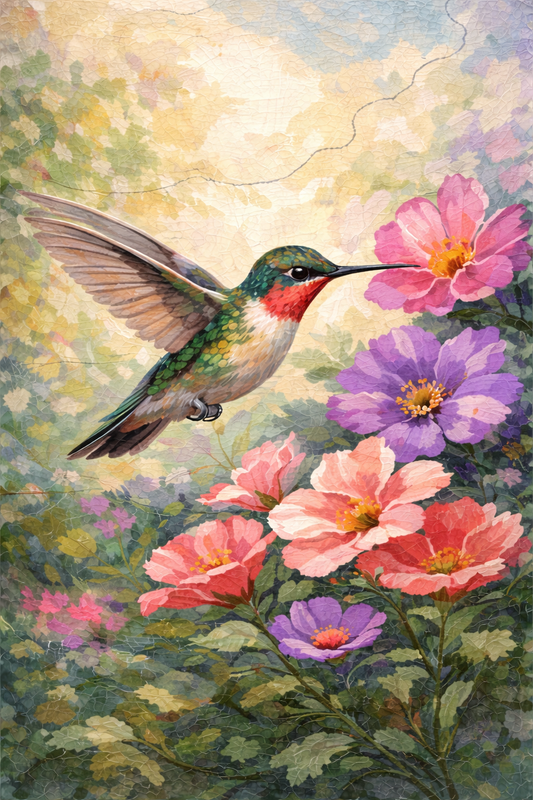 Paint by Number Hummingbird and Hibiscus Flower – Tropical Floral Acrylic Paint by Number Kit