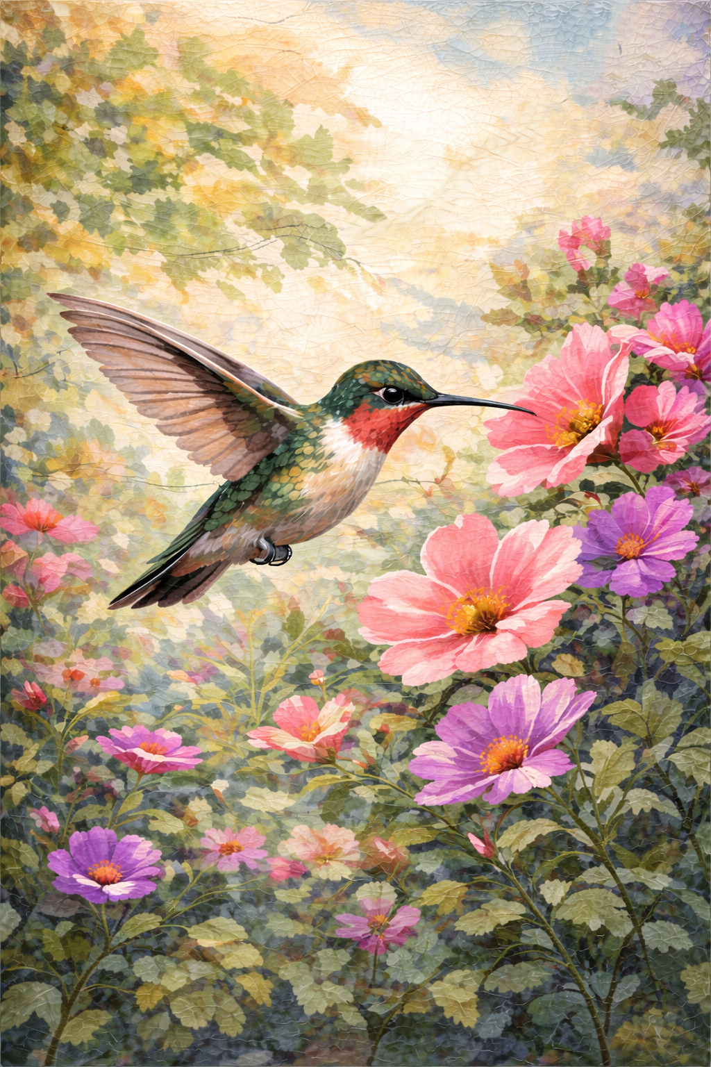 Paint by Number Hummingbird in Colorful Garden – Vibrant Nature Paint by Number Kit for Adults