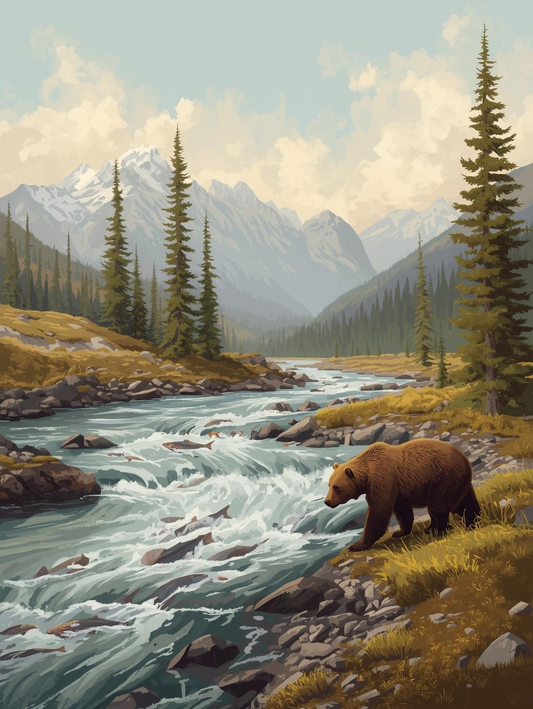 Katmai National Park (Alaska) Paint by Number Bear in the Wilderness