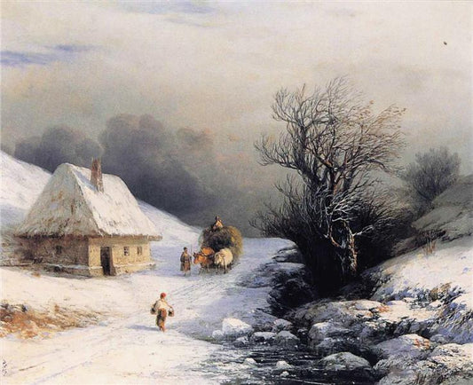Paint By Number Little Russian Ox Cart in Winter - Ivan Aivazovsky