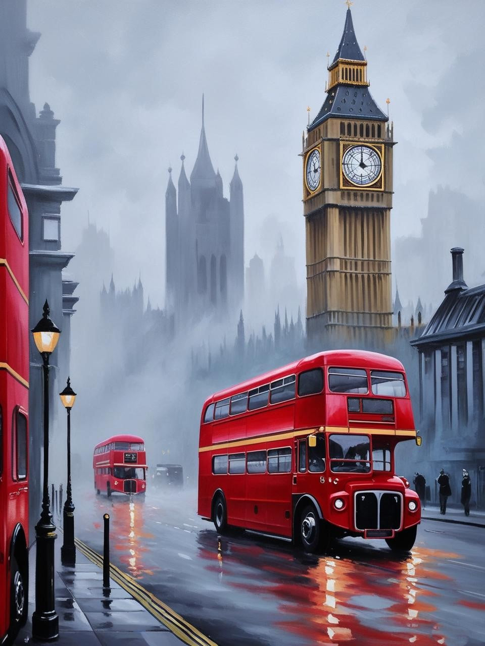 Paint By Number London’s Big Ben and a Red Double-Decker