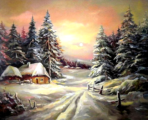 Lone Cabin with a Winter View Paint By Number