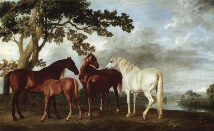 Paint by Number Mares and Foals in a River Landscape - George Stubbs