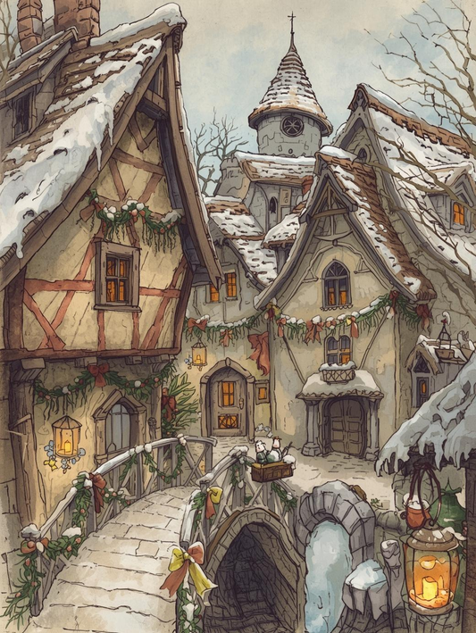 Paint by Number Medieval Whimsical Winter Hamlet