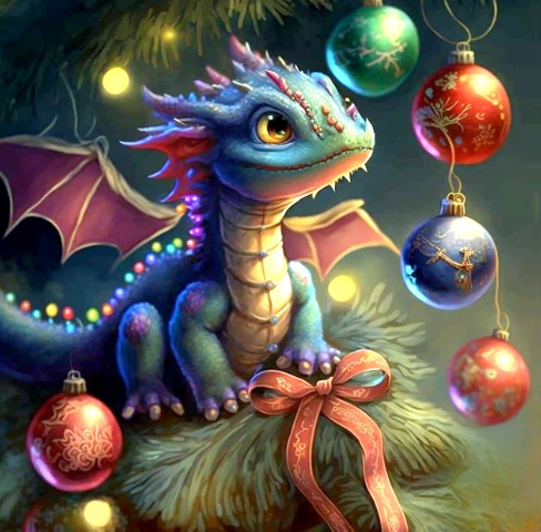 Paint by Number Merry and Bright Baby Dragon
