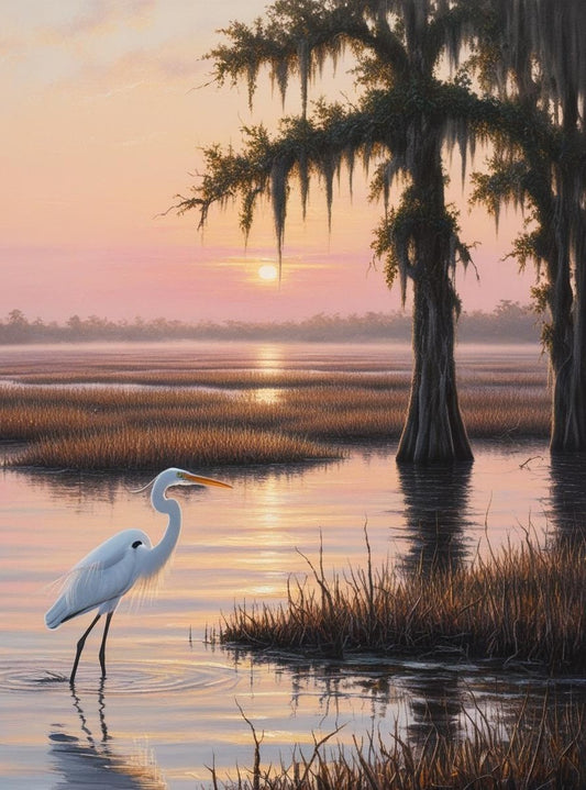 Paint by Number Everglades National Park (Florida) –  Misty Sunrise with a Great Egret