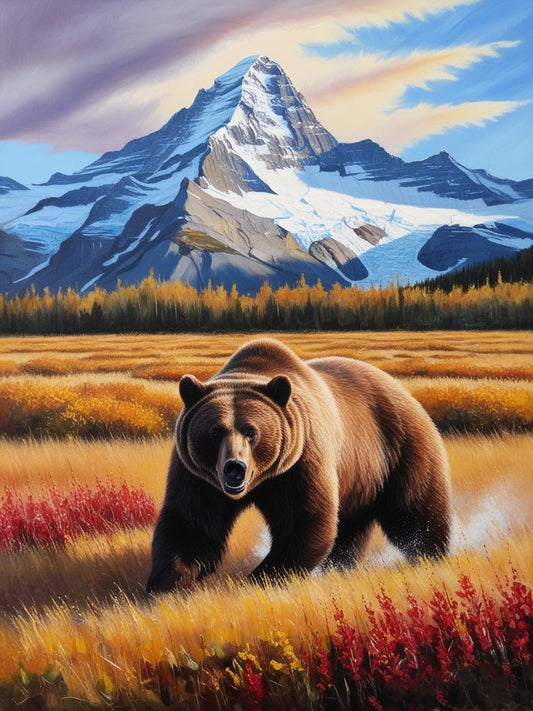 Paint by Number Denali National Park (Alaska) – Mount Denali with a Grizzly