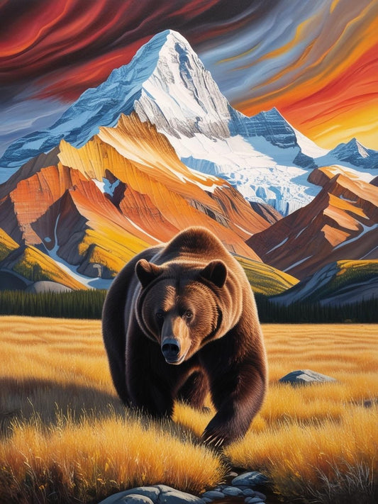 Paint by Number Denali National Park (Alaska) – Mount Denali with a Lone Grizzly