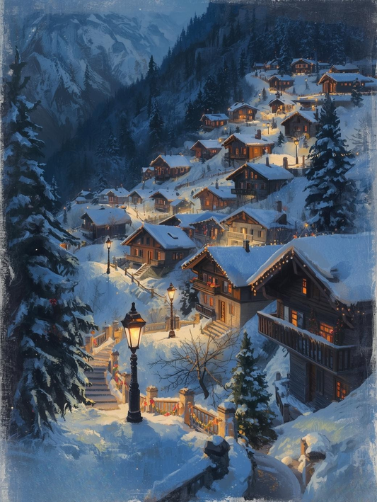 Paint by Number Mountain Peak Village Glow