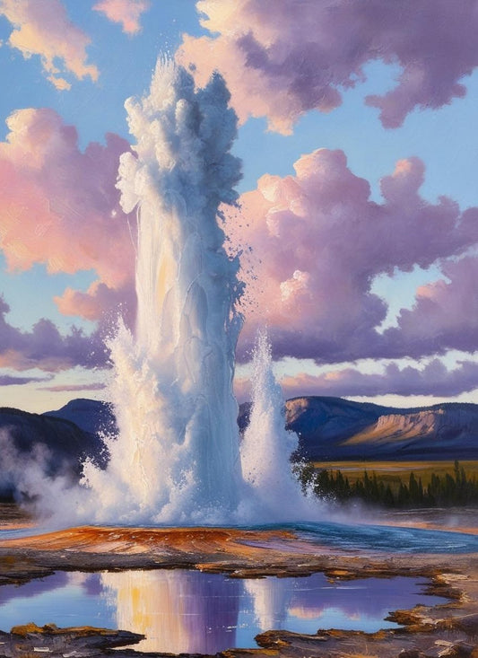 Paint by Number Yellowstone National Park (Wyoming, Montana , Idaho)– Old Faithful Erupting at Sunrise