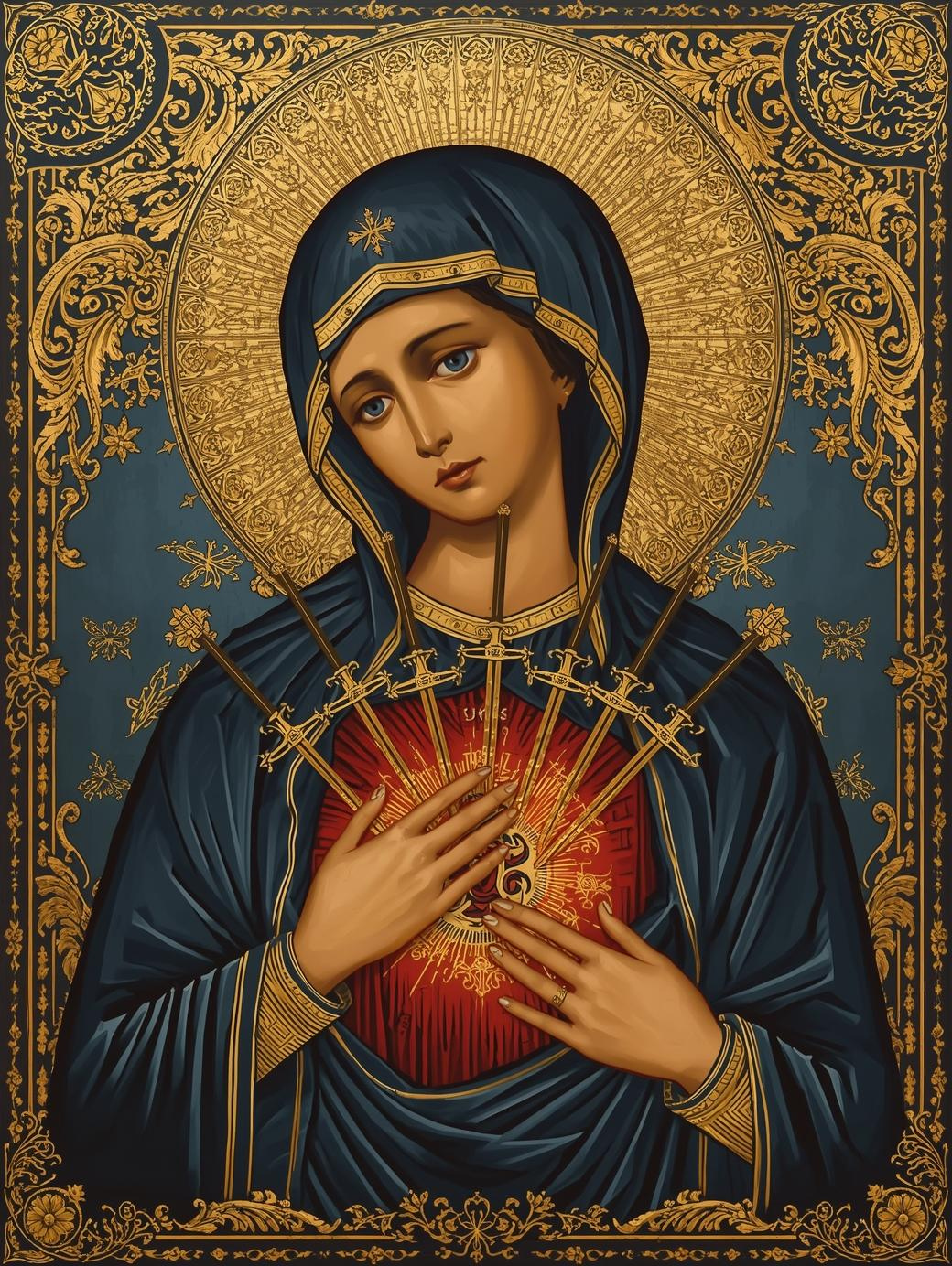 Our Lady of Sorrows Devotional Icon – Seven Sorrows Icon Paint by Number