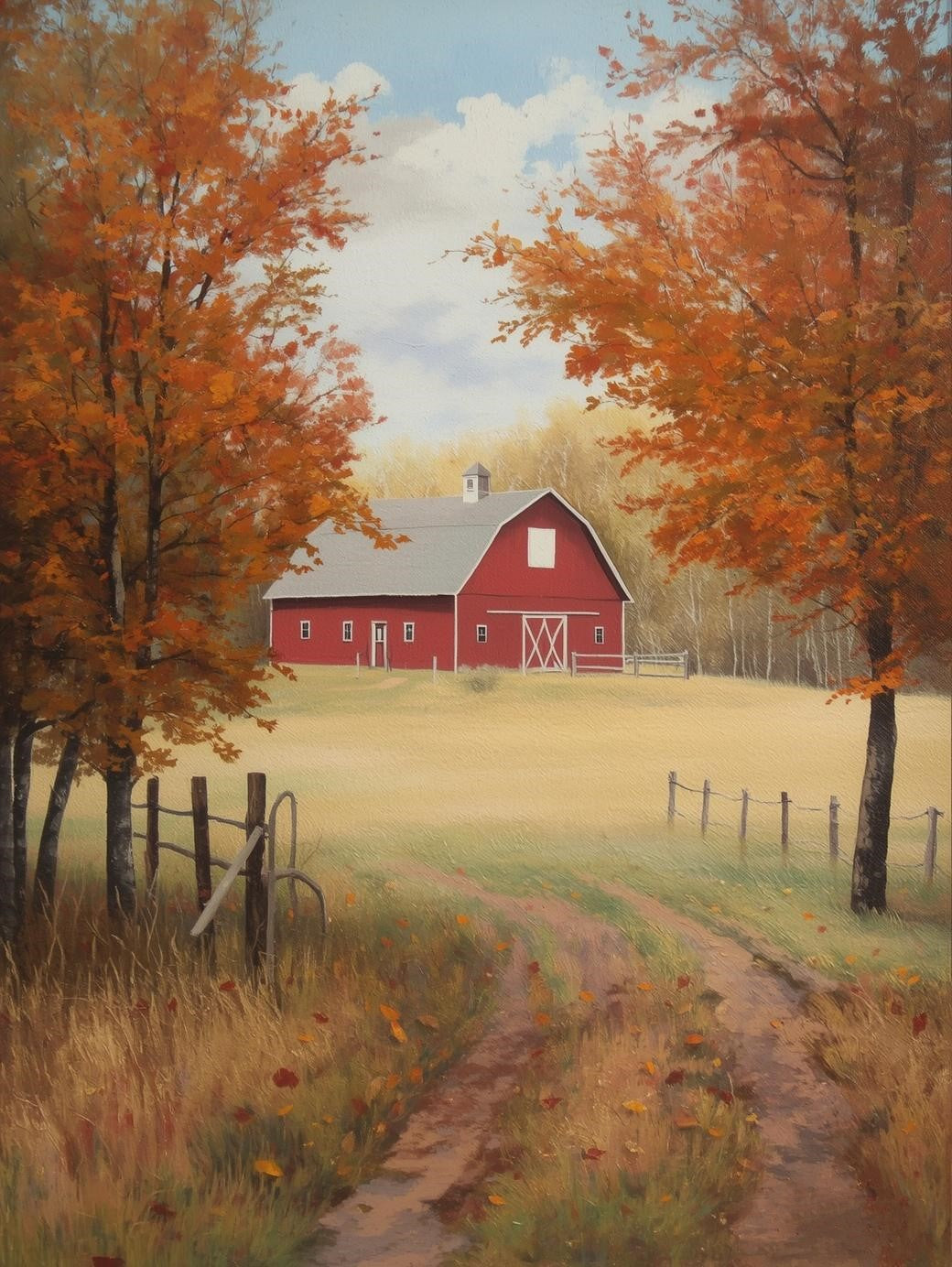 Paint by Number Red Barn in Autumn Meadow – Rustic Fall Paint by Number Kit