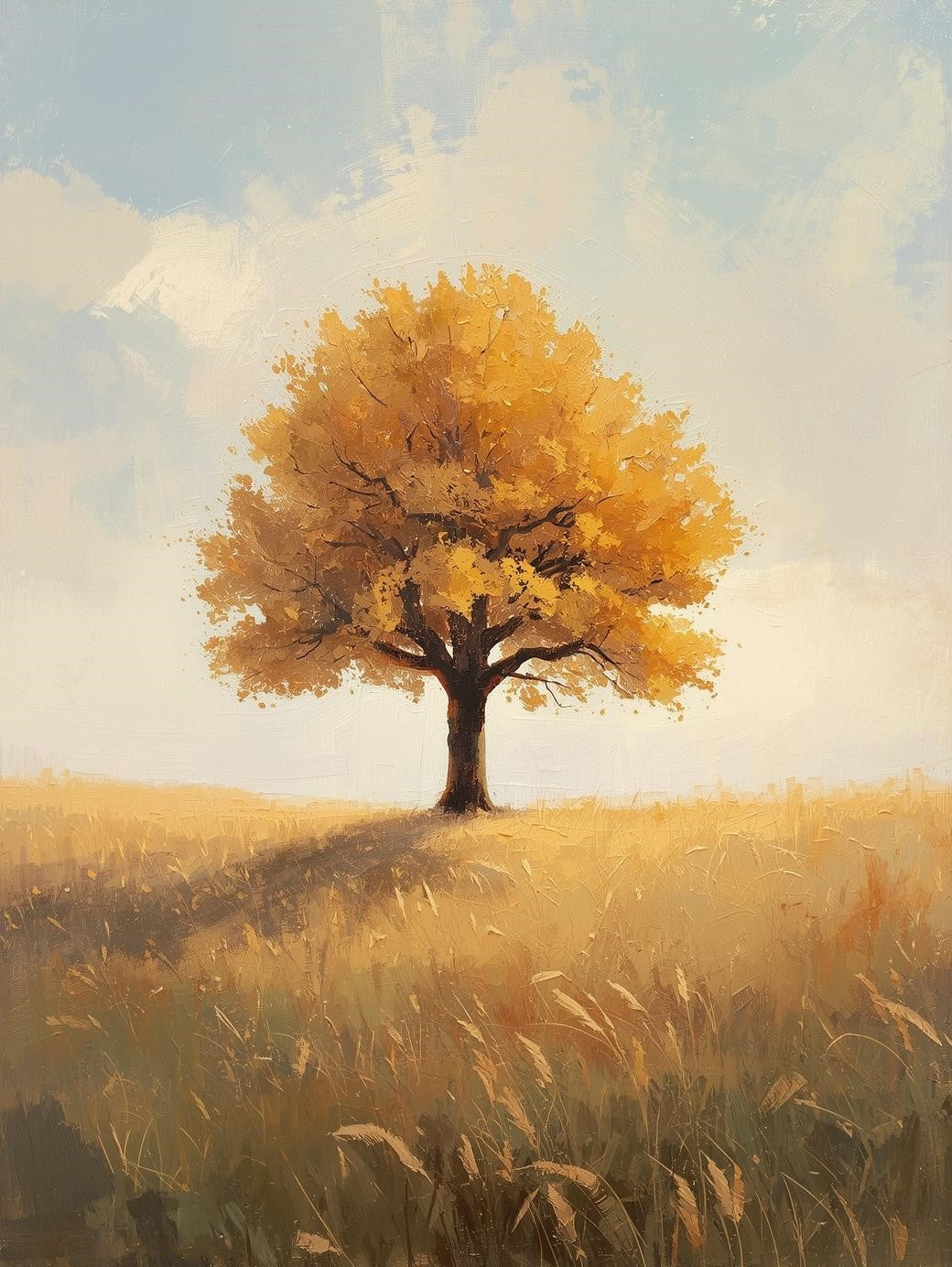 Paint by Number Lone Golden Tree Meadow – Relaxing Paint Kit