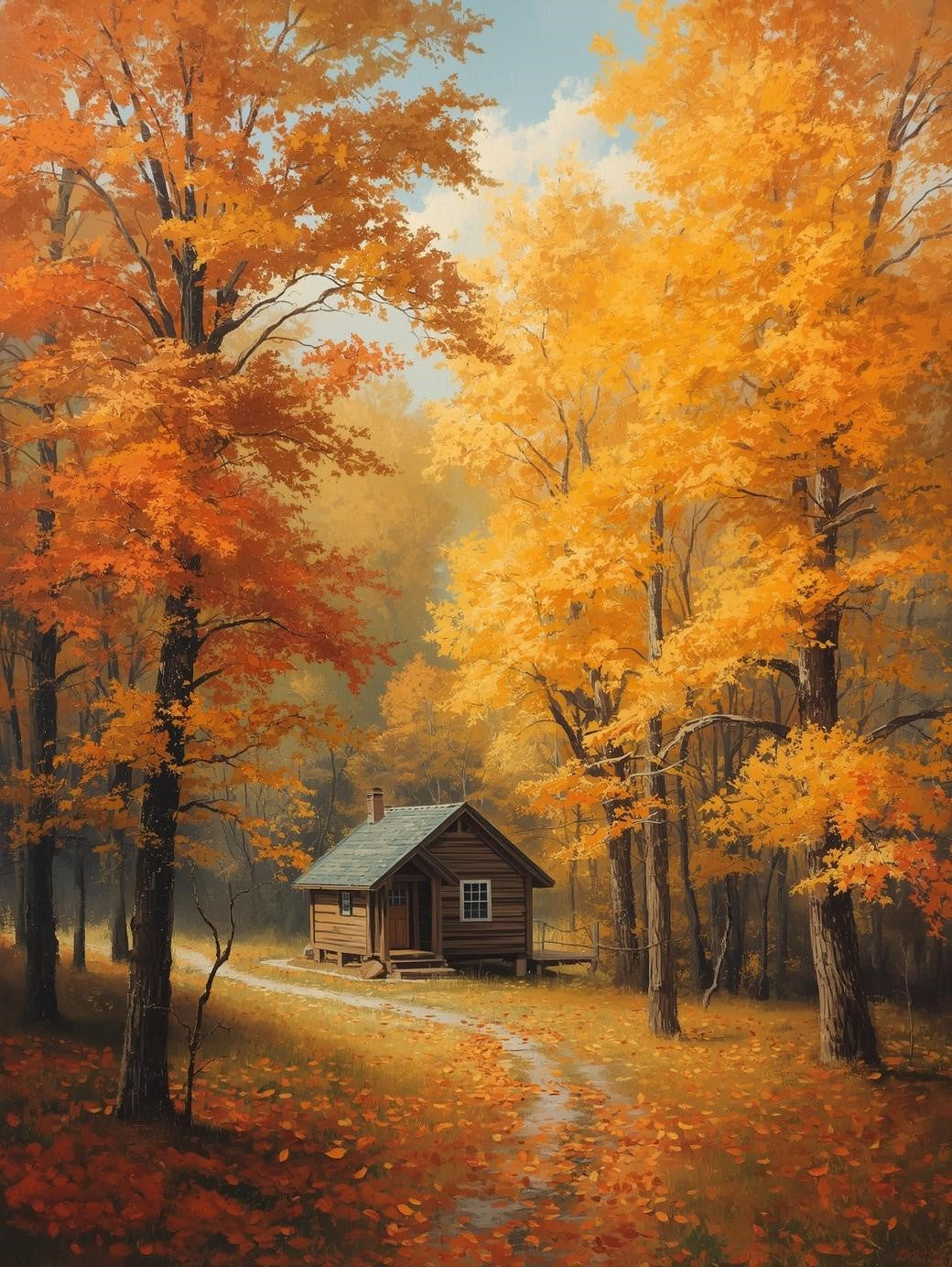 Paint by Number Cabin in Autumn Woods – Cozy Woodland Paint by Number Canvas Kit