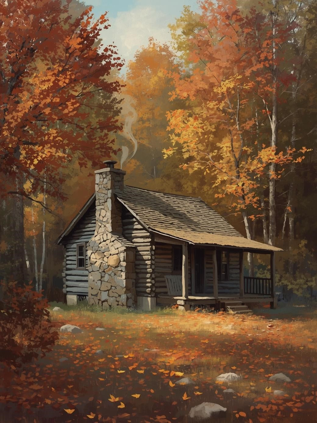 Paint by Number Rustic Cabin in Autumn Woods – Paint by Number Kit