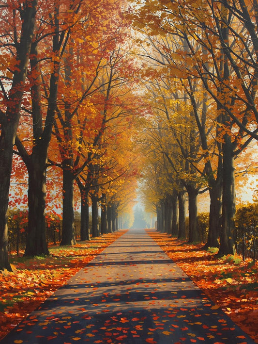 Paint by Number Tree-Lined Autumn Road – Classic Fall Acrylic Painting Kit for Adults