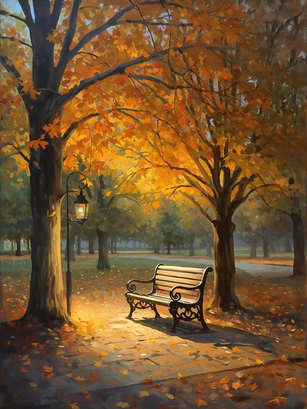 Paint by Number Cozy Autumn Park Bench – Peaceful Fall Relaxing Paint Kit
