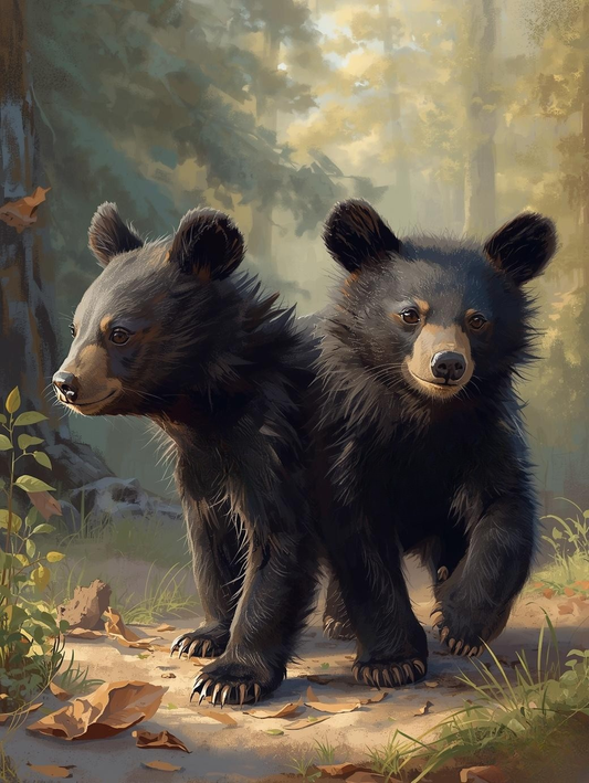 Paint By Number Adorable Bear Cubs Exploring Woodland – Sweet Forest Wildlife Painting Kit