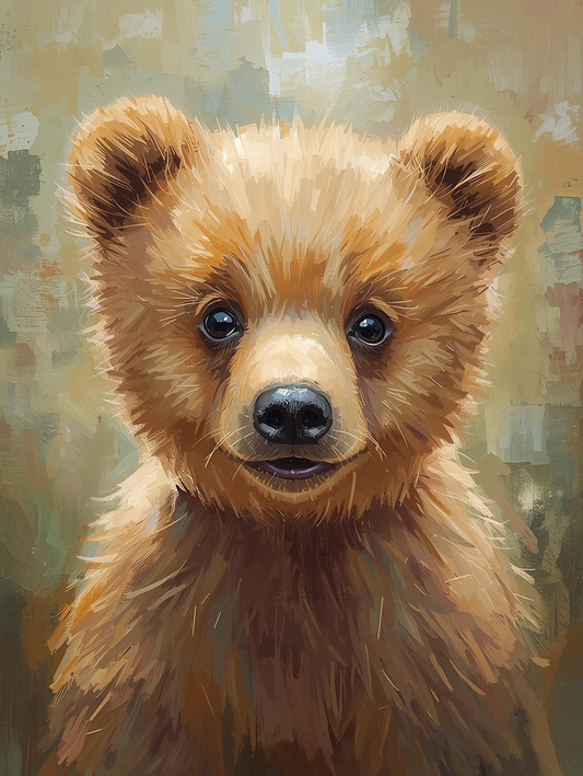 Paint By Number Adorable Brown Bear Cub – Heartwarming Forest Wildlife Art Kit