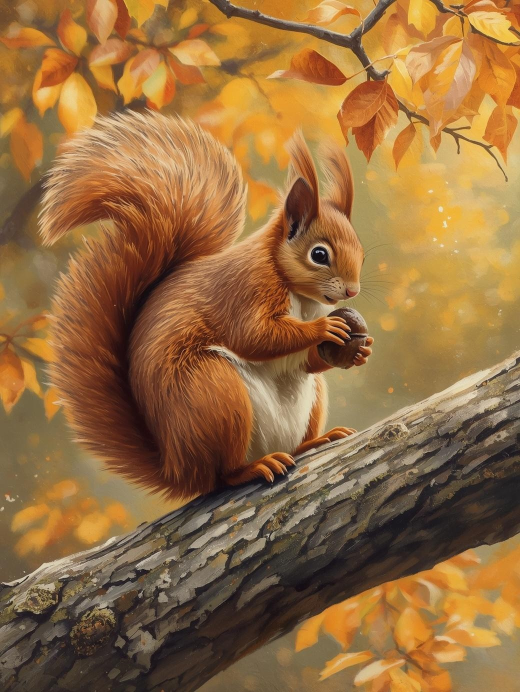 Paint By Number Adorable Squirrel with Acorns – Warm Autumn Nature Wall Art Kit