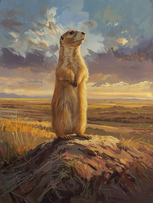 Paint By Number Prairie Dog Standing on Mound – Scenic Grassland Wildlife Paint by Number Kit for Adults
