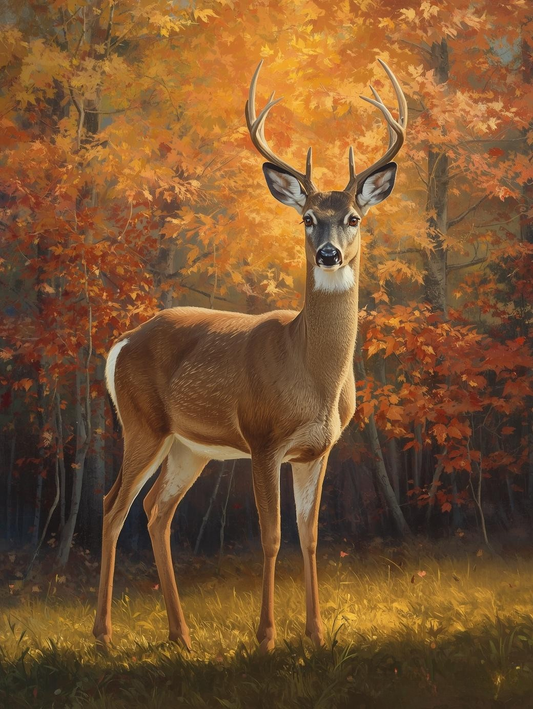 Paint By Number Autumn Buck in Golden Forest – Elegant Wildlife Art Kit