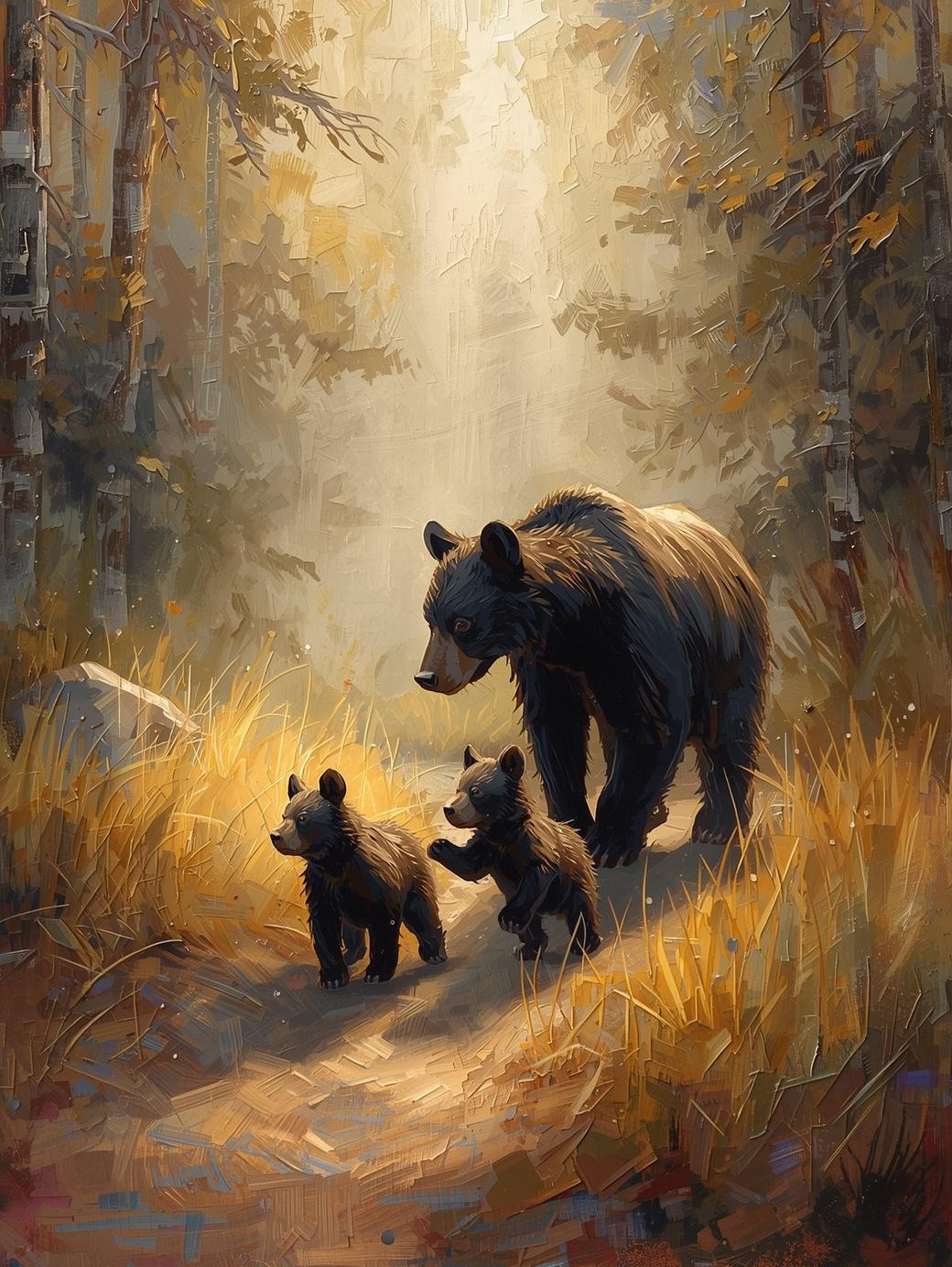Paint By Number Bear Cubs Exploring Trees – Cute Wildlife Wall Art Kit