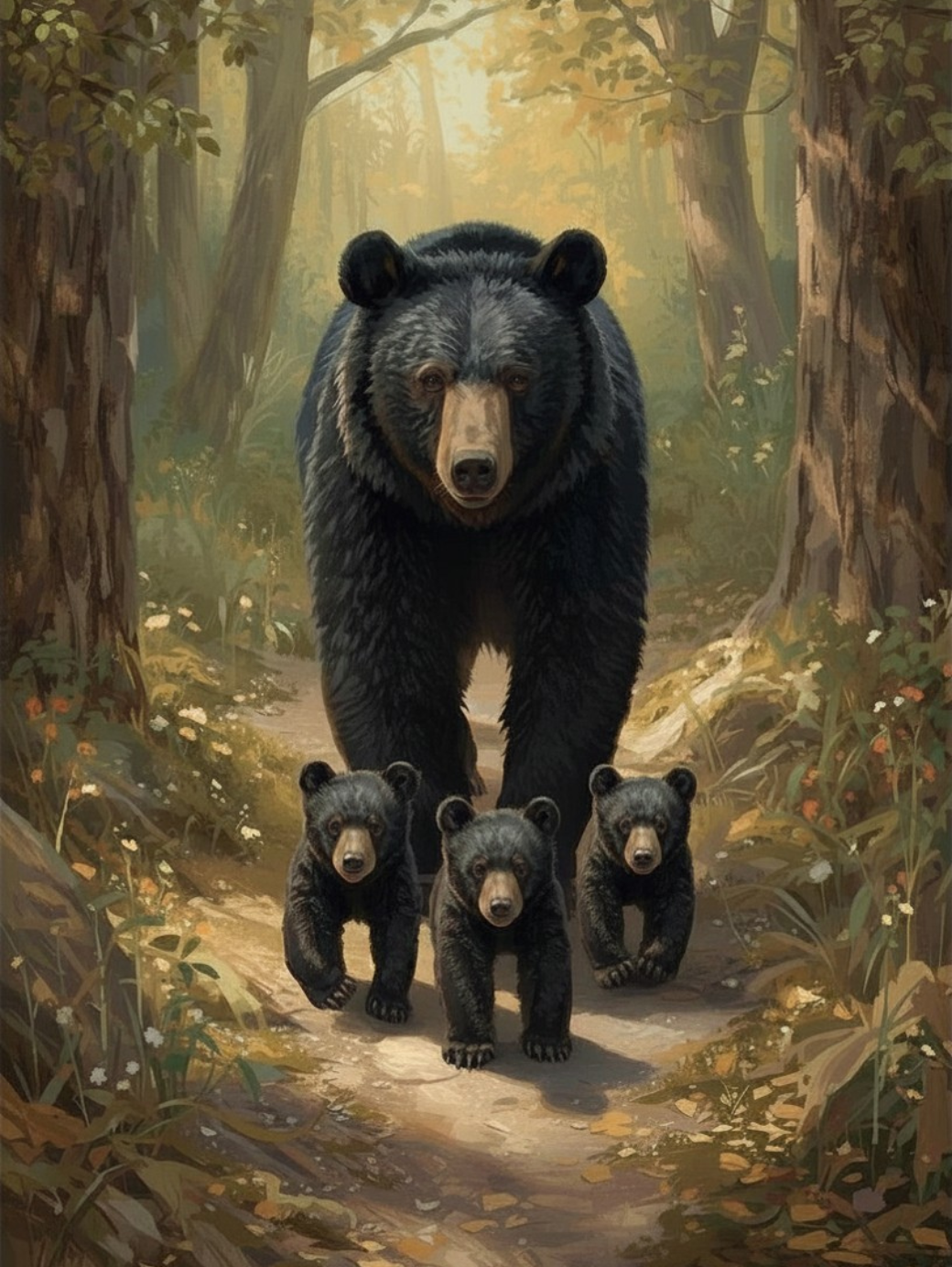 Paint By Number Bear Cubs Playing in Forest – Adorable Wildlife Wall Art Kit