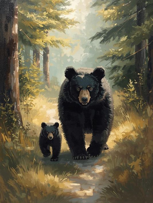 Paint By Number Bear and Cub Adventuring in Forest – Emotional Nature Wall Art Kit