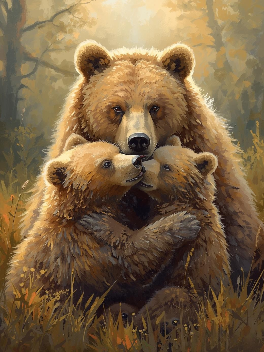 Paint By Number Brown Bear Family in Woodland – Tender Nature Painting Kit