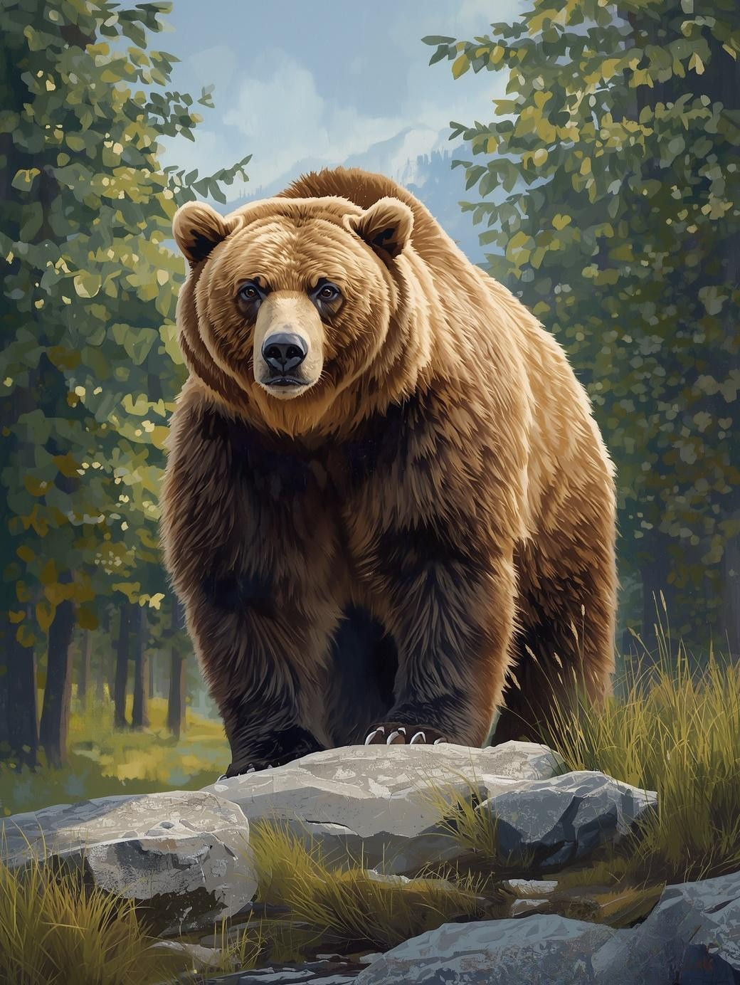 Paint By Number Brown Bear Walking Through Forest – Elegant Wildlife Wall Art Kit